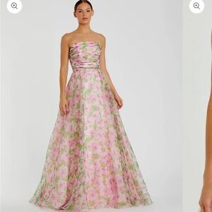 Mac Duggal Strapless Pink and Green Floral Ball Gown